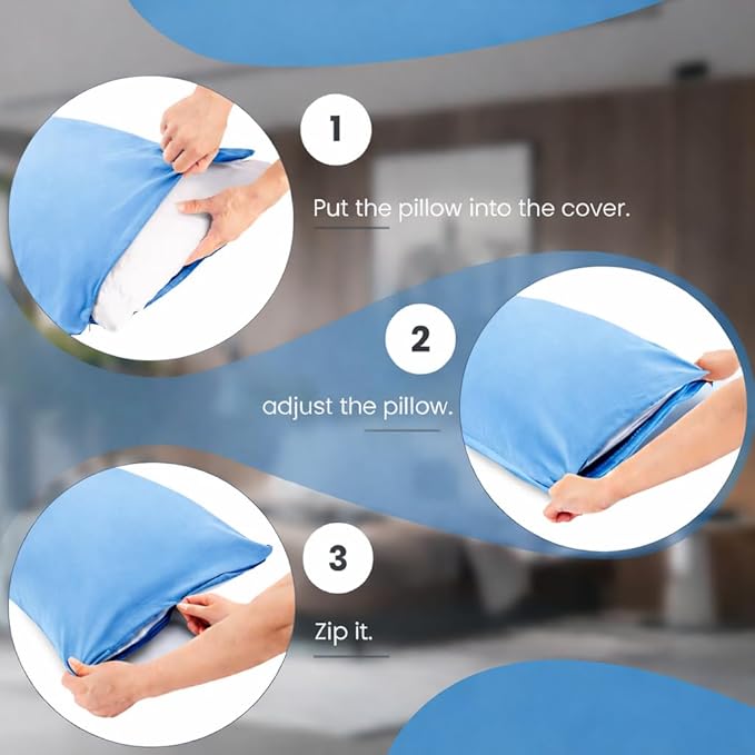 EVOLIVE Body Pillow Cover 21"x54", Ultra Soft Microfiber Pillowcase with Hidden Zipper, Breathable, Machine Washable, for Pregnancy & Side Sleepers, Cover Only (21"x54" Body Pillow Cover, Light Blue)