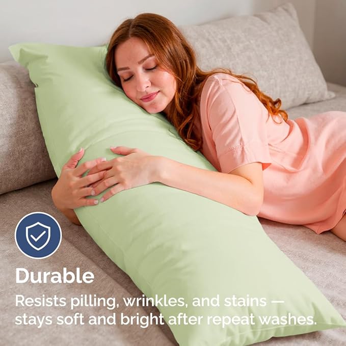Body Pillowcases Set of 4-20x54 Long Body Pillow Case - Soft Body Pillow Cover for Sleeping & Side Sleepers - Breathable & Fade Free - Machine Washable with Envelope Enclosure - (Light Sage Green)