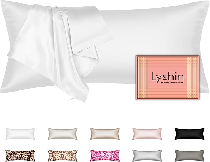 Silk Body Pillow Cover with Zipper, Mulberry Silk Pillow Cases Body Size, Ultra Smooth and Soft Breathable Cooling Silk Satin Body Pillowcase for Hair and Skin, Pure White (20x54 Inches, 1 Pack)