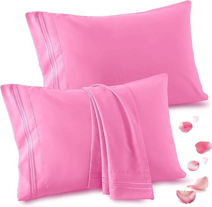 Vonty 2 Pack King Pillow Cases - 20x40 Inch, 1800 Thread Count Microfiber Pillowcases King Size Pink Pillow Cases Luxury & Soft Embroidered Bed Pillow Covers with Envelope Closure
