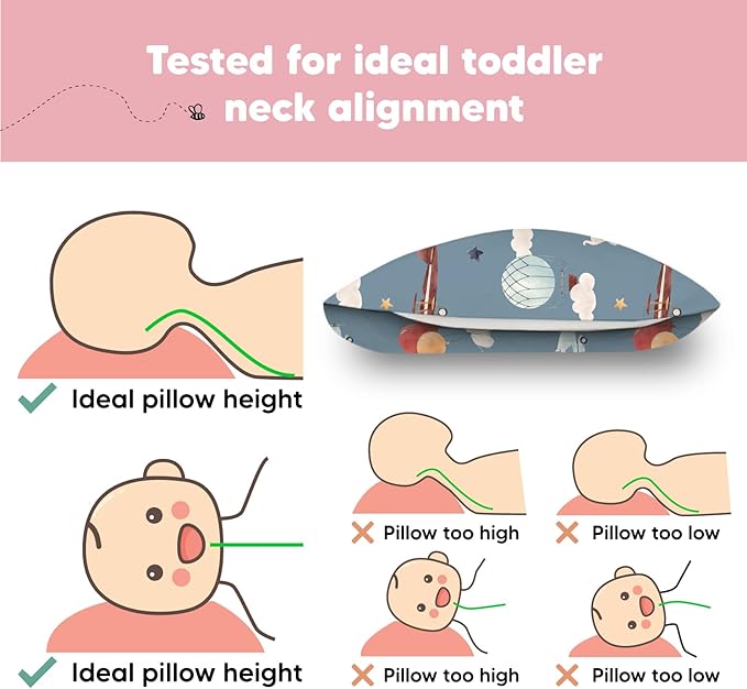 Toddler Pillow with Pillowcase - 13x18 My Little Dreamy Kids Travel Bed Pillows for Sleeping, Organic Cotton Small Pillowcase, Soft & Breathable, Machine Washable, Toddlers 2-5 years old (Up & Away)