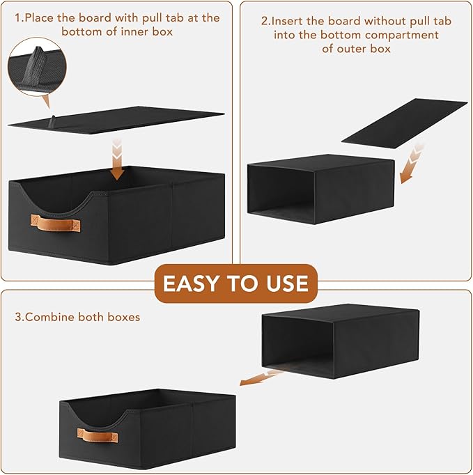 4 Pcs 16.5" Closet Drawers and Large Size Clothes Storage Bins Push-Out Storage Stackable Shelf Drawers with See-Through Window Closet Organizers for Bedroom, Living Room, Under Bed, Black