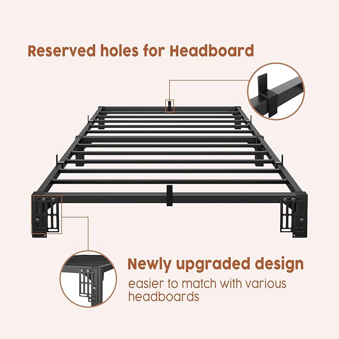 GarveeHome 6 in Twin Bed Frame, Heavy Duty Metal Platform Bed Frame with Durable Iron Slat Support and Legs, No Box Spring Required, No Screws Needed, Support Up to 800 LBS