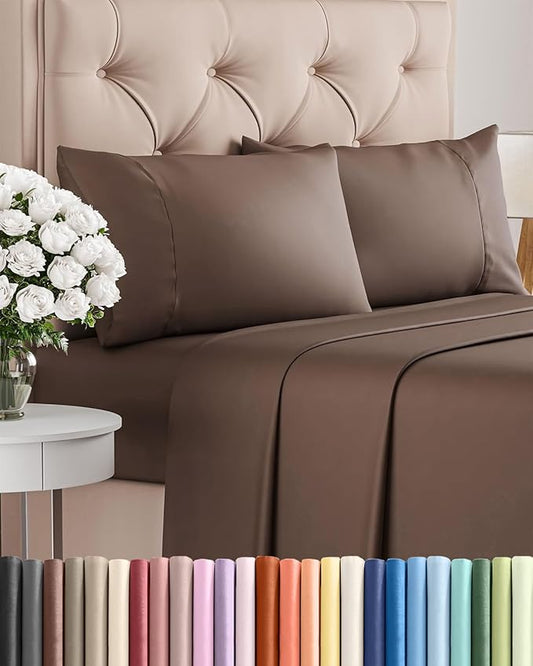 Twin 4 Piece Sheet Set - Comfy, Breathable & Cooling - Soft Hotel Luxury Bedding for Women, Men, Kids, Teens & Children - 1 Flat & 1 Fitted Sheet & 2 Pillowcases w/ Deep Pockets - Wrinkle Free - Brown