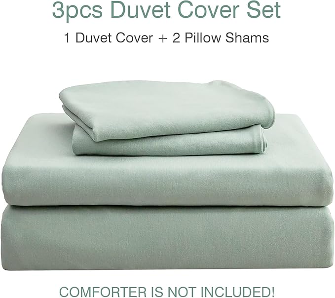 PURE ERA Jersey Knit Duvet Cover Set 100% T-Shirt Cotton Super Soft Comfy 3pc Bedding Set with Zipper Closure (Solid Sage Green, Full)