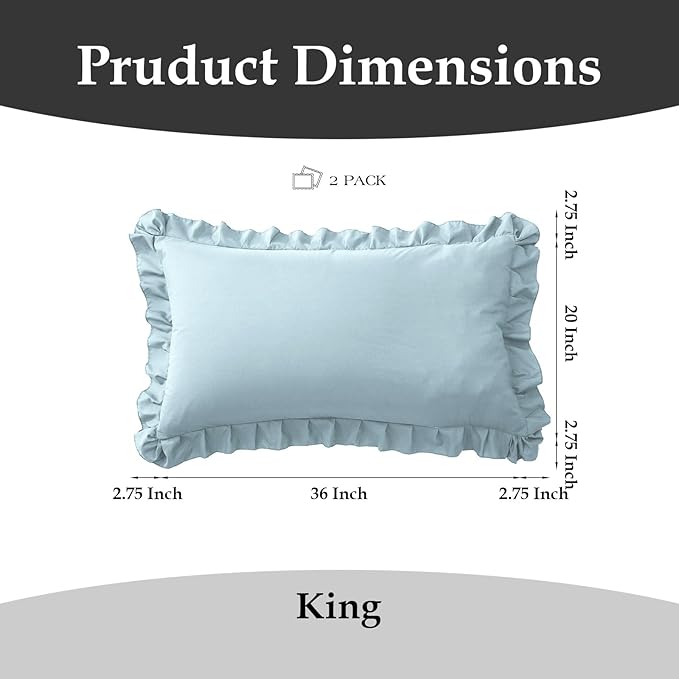 Ruffle Pillow Cases King Size Set of 2 – Soft Wrinkle Resistant Brushed Microfiber Ruffled Pillowcases –Envelope Pillow Shams Cover Festive Gift for Hotels, Guest Rooms 20x36 Inch (Baby Blue)