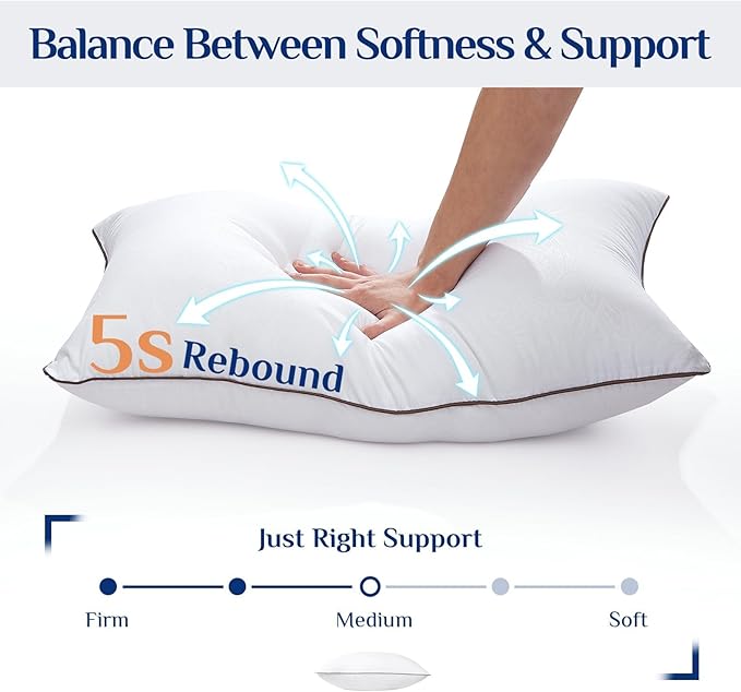 JOLLYVOGUE Standard Pillows Set for Sleeping, Cooling and Supportive Pillows Full Size for Side and Back Sleepers, Down Alternative Hotel Collection Sleeping Pillow