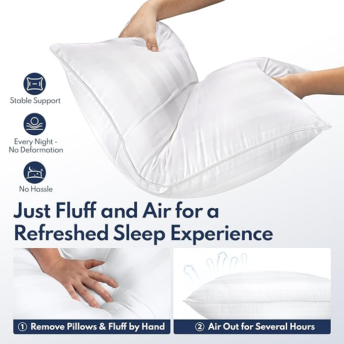 DIORIS Queen Pillows Set of 2 - Bed Pillows for Sleeping, Cooling Down Alternative Pillow, Medium Firm for Side Back Stomach Sleepers, Hotel Quality, Machine Washable