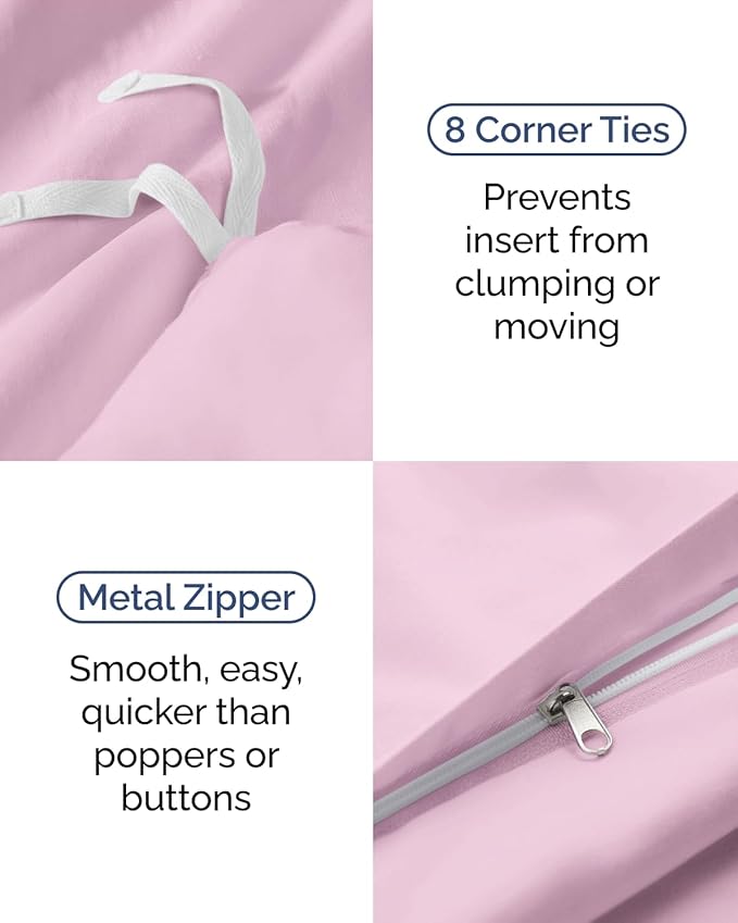 Duvet Cover Twin/Twin XL Size Set - Extra Soft Twin/Twin XL Duvet Cover 68" x 90" with 1 Pillow Sham - Hotel Luxury, Easy Care, Fade Free w/ Zipper Closures & Ties - Comfy & Breathable (Light Pink)