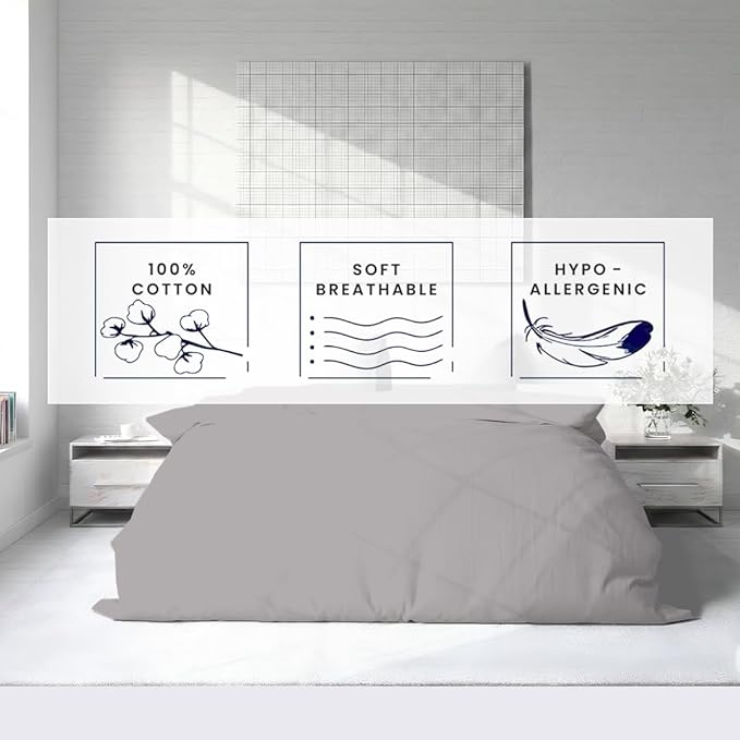 Kotton Culture 1 Pc California King Duvet Cover Only-100% Egyptian Cotton 600 Thread Count Ultra Soft Premium Durable Comforter Cover Zipper Closure & Corner Ties- (Silver, 104" X 98")