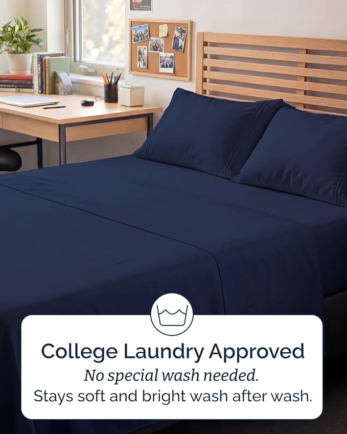 Full XL Bed Sheet - 4 Piece Full XL Bed Sheets Set - Ultra-Soft, Breathable & Cooling - Hotel Luxury Bedding for Women & Men with Deep Pockets - Wrinkle Free & Fade Resistant - Oeko-Tex - Navy Blue