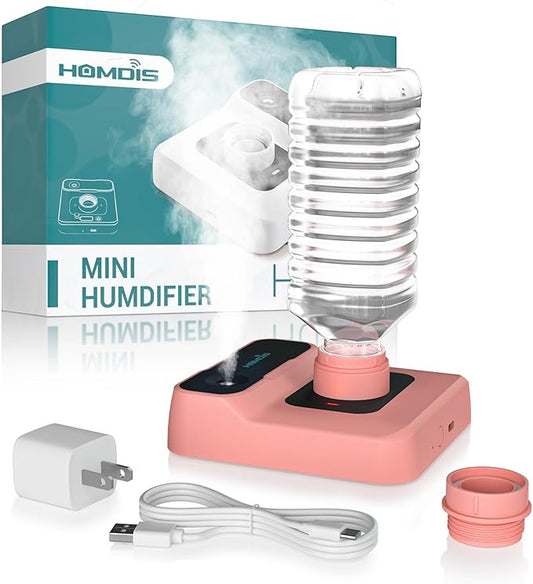 Portable Humidifier - Small Air Humidifiers for Bedroom, Plants, Office, Travel - Cool Mist Humidifiers, Color-Changing Accent Light, 2 Mist Settings, RosePink
