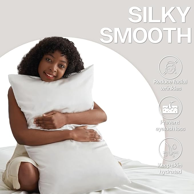 MR&HM Satin Pillowcase for Hair and Skin, Silk Satin Pillowcase 2 Pack, King Size Pillow Cases Set of 2, Silky Pillow Cover with Envelope Closure (20x36, Ivory)