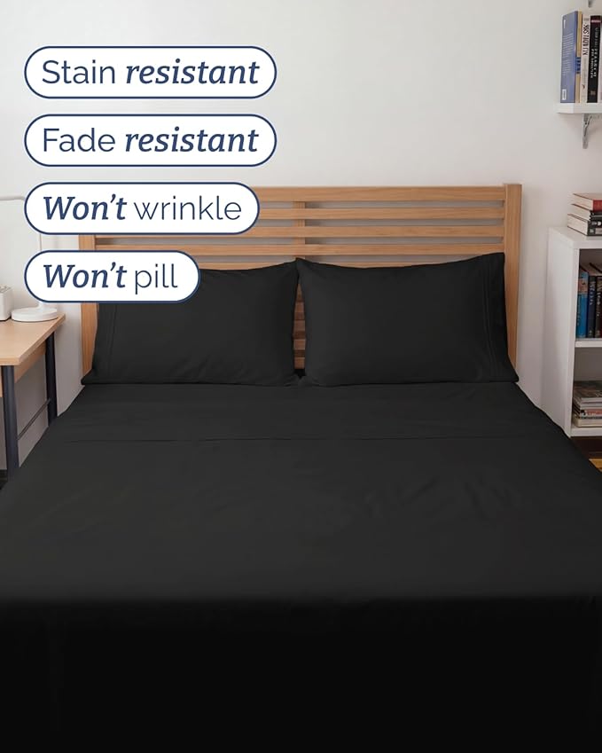 Full XL Bed Sheet - 4 Piece Full XL Bed Sheets Set - Ultra-Soft, Comfy, Breathable & Cooling - Hotel Luxury Bedding for Women & Men with Deep Pockets - Wrinkle Free & Fade Resistant - Oeko-Tex - Black