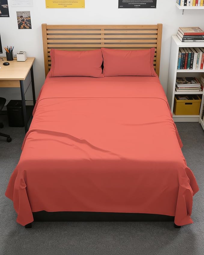 Full XL Bed Sheet - 4 Piece Full XL Bed Sheets Set - Ultra-Soft, Comfy, Breathable & Cooling - Hotel Luxury Bedding for Women & Men with Deep Pockets - Wrinkle Free & Fade Resistant - Oeko-Tex - Coral