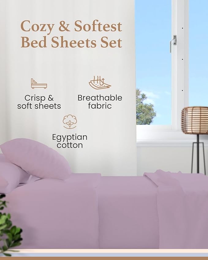 Good Sleep Bedding XL Twin Sheet Set - 100% Egyptian Cotton Sheets, Twin XL Bedding, 3 Pc, XL Twin Sheets, Sateen Weave, 16" Deep Pocket Twin XL College Dorm - Lavender