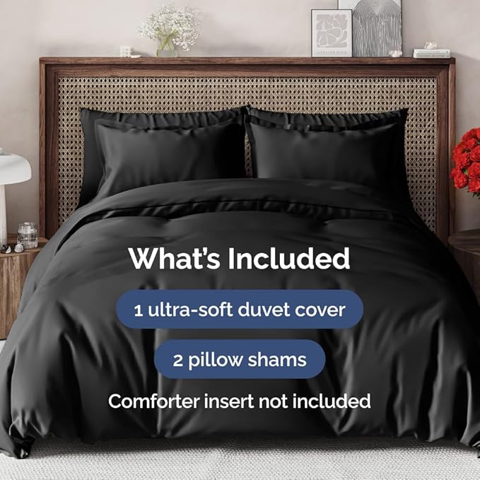 Duvet Cover Oversized Queen Size Set - Extra Soft Oversized Queen Duvet Cover with 2 Pillow Shams - Hotel Luxury, Easy Care & Fade Free w/ Zipper Closures & Ties - Comfy, Cozy & Breathable (Black)