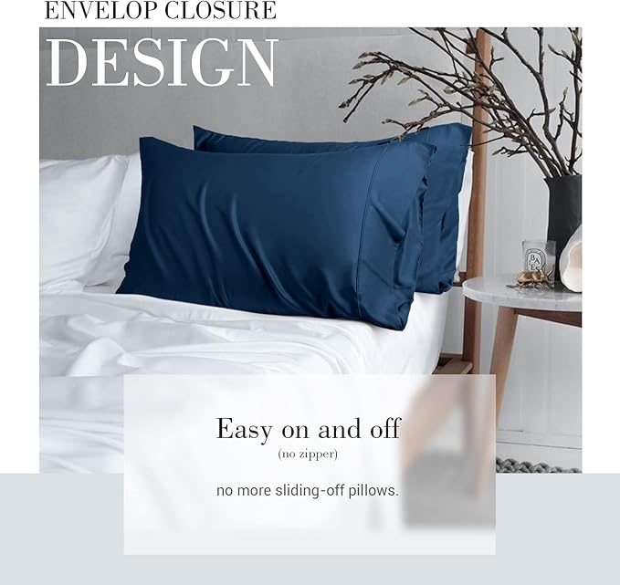 WishSmile Cooling Queen Pillowcases Set of 2 Breathable Cool Silky Soft Rayon Derived from Bamboo Fabric, Moisture Wicking for Hot Sleepers, Hair and Skin Friendly, Navy Blue, 2 Pack, 20x30IN