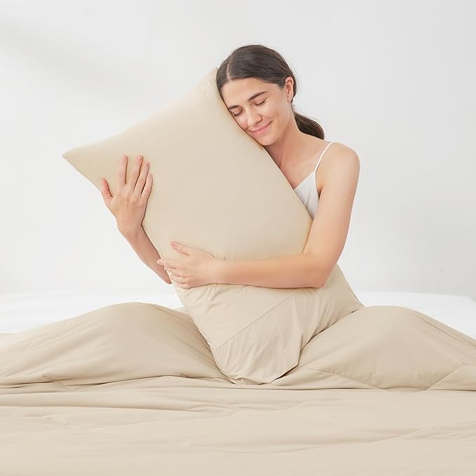 Cozy Bliss Cooling Pillow Cases for Hot Sleepers, Q-Max>0.45, Queen Size Set of 2, Soft & Silky Pillow Covers with Envelope Closure,Gift, Khaki, 20x30 Inches