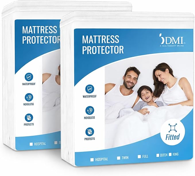 DMI Mattress Protector Twin XL 2 Pack - Waterproof, Fitted, Noiseless, Soft & Breathable, 39" x 80" x 12", White