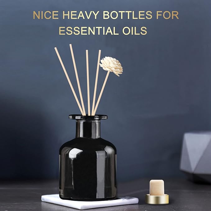 HOSSIAN Diffuser Glass Bottles Black -Empty Reed Diffuser Bottle With Sticks- Fragrance accessories use for DIY replacement reed diffuser sets (Clear+Black)