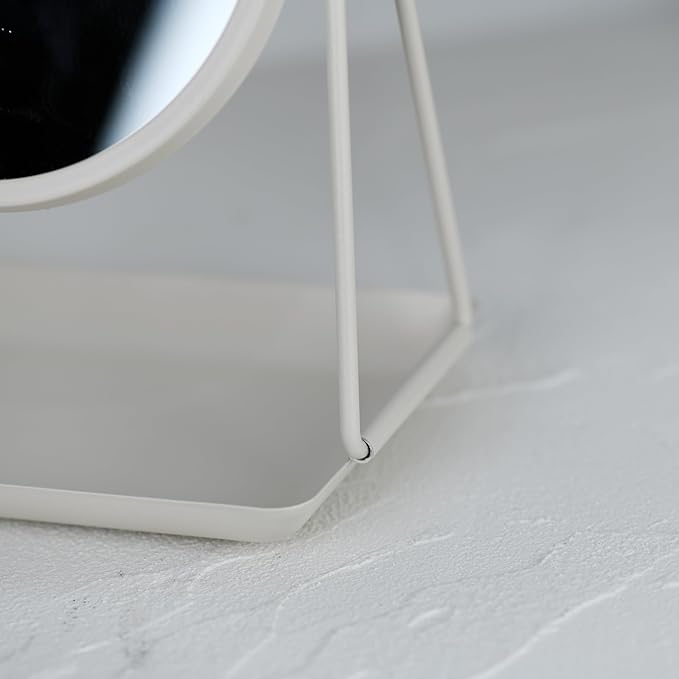 Tstarer Rotating Metal Makeup Mirror with Storage, Vanity Mirror for Desk, Bathroom, Bedroom, Dressing Table (White)