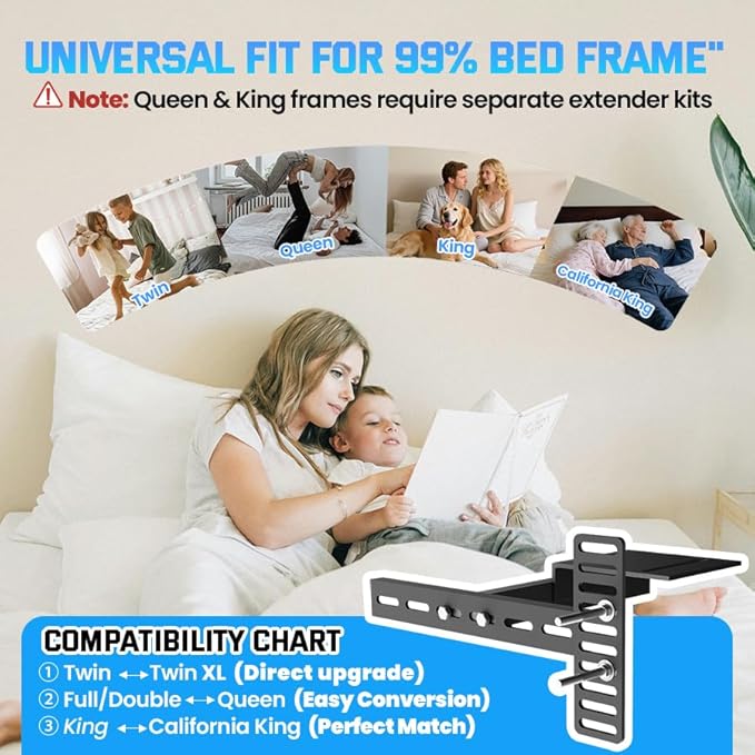 2 Pack Adjustable Headboard Bracket, Universal Metal Bed Frame Headboard with Extra Thick Steel,Bed Footboard Extension kit-Noise Free & Wobble Proof,Powder Coated Black Fit Twin/Full/Queen/King Size
