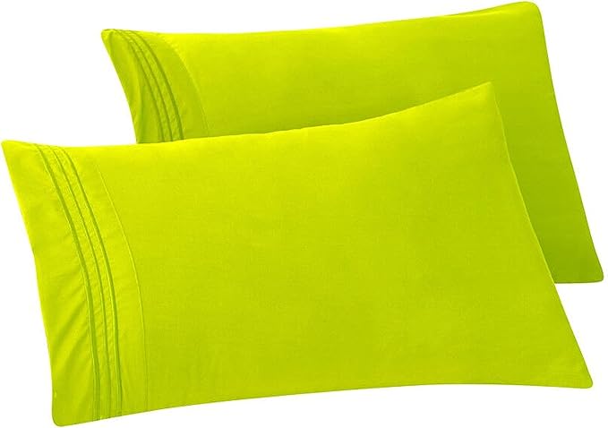 Elegant Comfort Solid Pillowcases 1500 Premium Hotel Quality Microfiber - Smooth Weave, Wrinkle and Stain Resistant, Easy Slip-On, 2-Piece Set, Standard/Queen Pillowcase, Lime