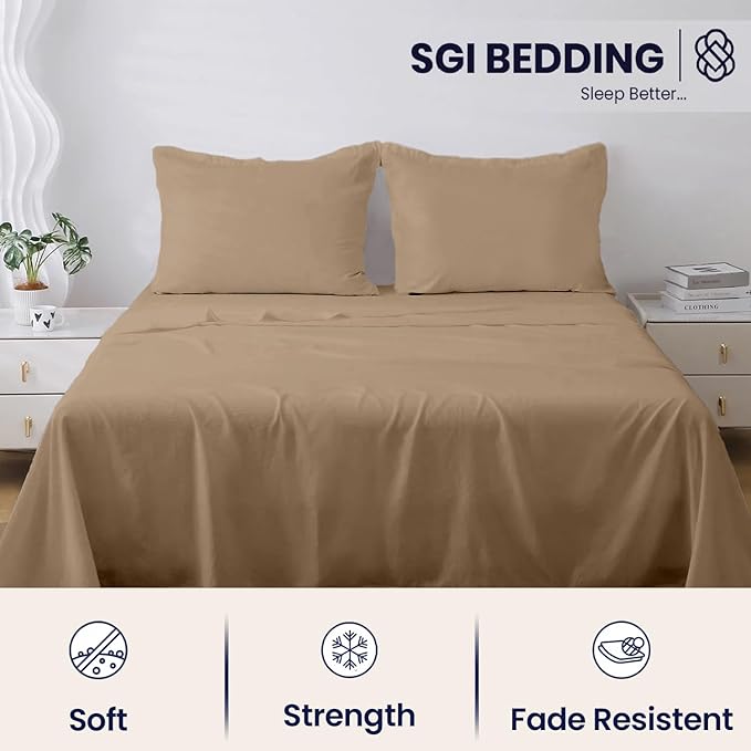 SGI bedding 100% Egyptian Cotton Sheets King Size – 600 Thread Count Sheets Set, Soft, Cooling, 15" Deep Pocket, Luxury Hotel Bedding, Breathable, Durable - Taupe