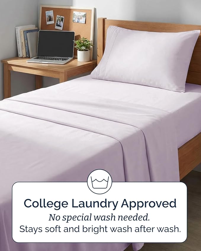 Twin XL 4 Piece Sheet Set - Comfy, Breathable & Cooling - Soft Hotel Luxury Bedding for Women, Men, Kids, Teens & Children - 1 Flat & 1 Fitted Sheet & 2 Pillowcases w/ Deep Pockets - Light Lavender