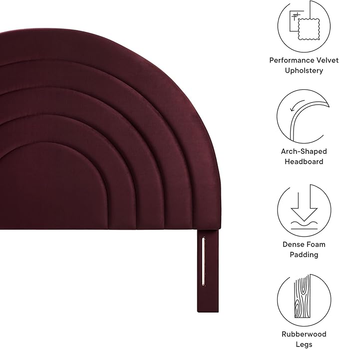 Modway Solana Soft Arch Shaped Round Queen Headboard in Mulberry – Upholstered Headboard – Stain-Resistant Performance Velvet Headboard for Queen Size Beds