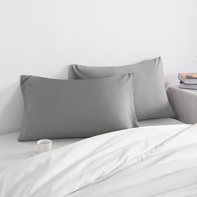 NTBAY Standard Pillow Cases Set of 2, 2 Pack Brushed Microfiber 20x26 Pillow Cases, Soft, Wrinkle, Fade, Stain Resistant Smoke Grey Pillow Cases with Envelope Closure, 20x26 Inches, Smoke Grey