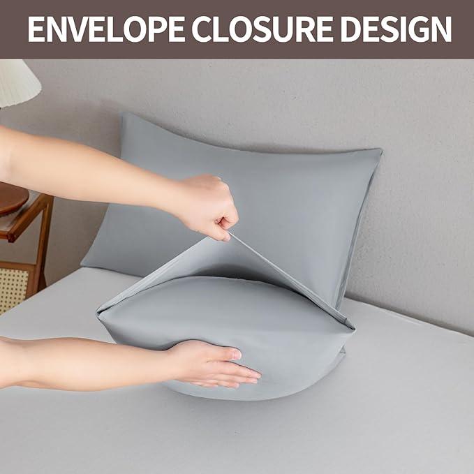 MINIPANDA Light Grey Pillowcases Set of 4 King Size- Gray Pillow Cases Super Soft, Smooth and Breathable - Envelope Design - Machine Washable Lightweight (20X40 Inches (4 PIECE))