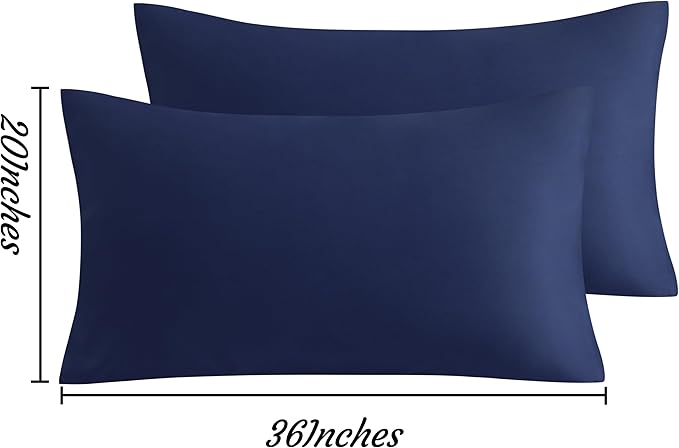NTBAY King Pillow Cases Set of 2, 2 Pack Brushed Microfiber 20x36 Pillow Cases, Soft, Wrinkle, Fade, Stain Resistant Navy Blue Pillow Cases with Envelope Closure, 20x36 Inches, Navy Blue