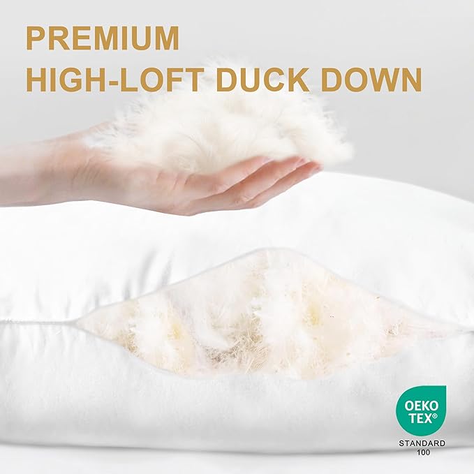 Down Pillows Standard Size Set of 2-750 Fill Power Hotel Quality Bed Pillows for Sleeping, Medium Firm for Side Back Stomach Sleepers, Breathable Downproof Cover, Oeko-TEX Certified(20”x26”)