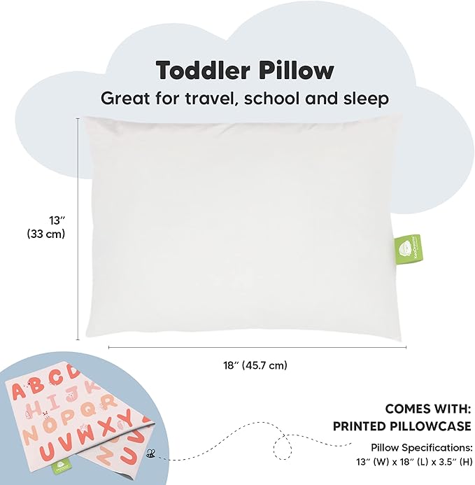 Toddler Pillow with Pillowcase - 13x18 My Little Dreamy Kids Travel Bed Pillows for Sleeping, Organic Cotton Small Pillowcase, Soft & Breathable, Machine Washable,Toddlers 2-5 years old(KeaABC Sakura)