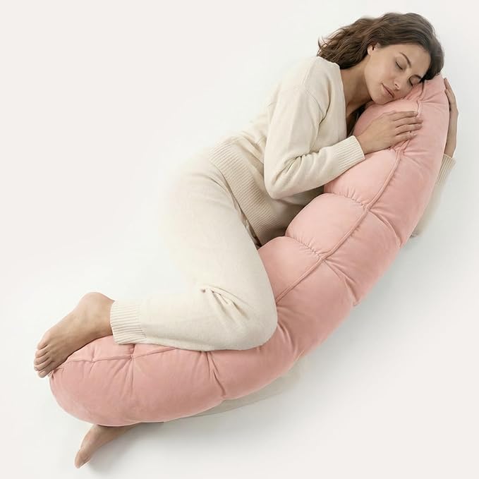 Peallow(Pat. Pend) – Long Round Body Pillow for Adults, Bolster Pillow for Sleeping, Soft and Supportive Pillow for Sleeping & Lumbar Support (Soft Pastel Pink, 59")