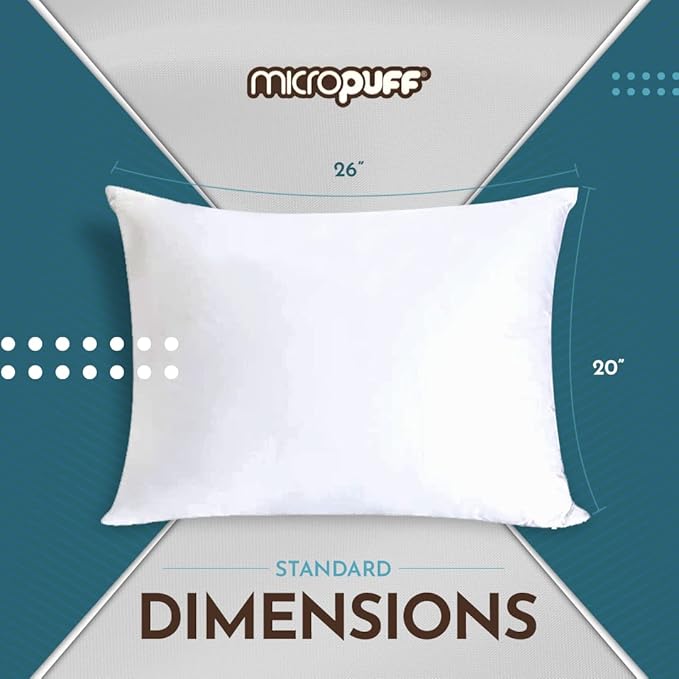 Micropuff Standard Size Pillow Protectors with Zipper - 2 Pack - Soft and Breathable Hypoallergenic Pillow Cover. Pillowcase Protects Against Stains, Spills, and Perspiration. (20 x 26)