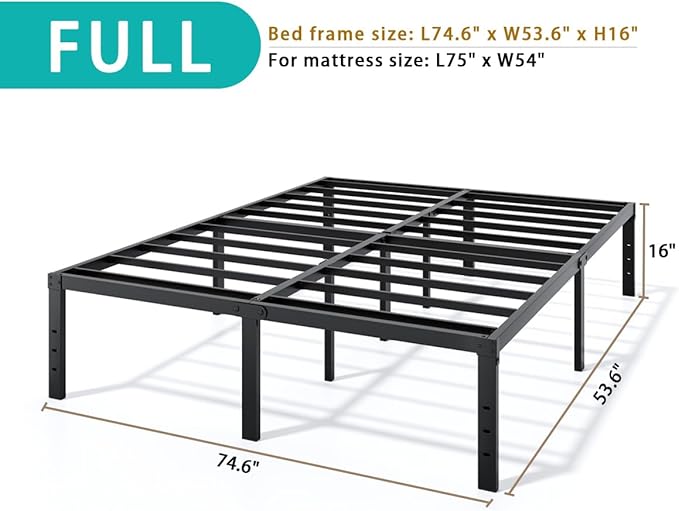LUMUNANCE Metal Bed Frame Full Size - 16 Inch Heavy-Duty Full Platform Bed Frame No Box Spring Needed, Easy Assembly, Noise-Free, Sturdy Mattress Foundation, Underbed Storage Space