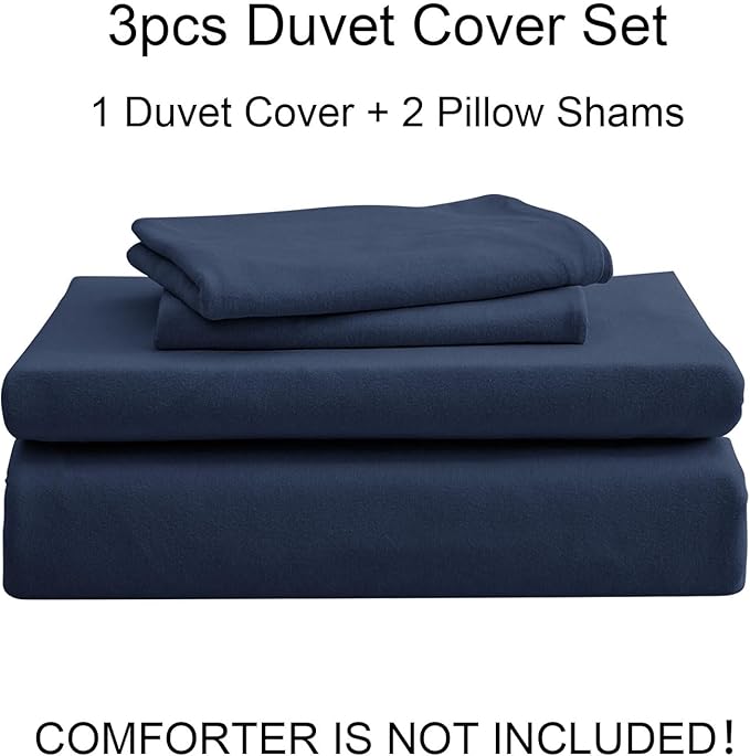 PURE ERA Jersey Knit Duvet Cover Set 100% T-Shirt Cotton Super Soft Comfy 3pc Bedding Set with Zipper Closure (Solid Navy Blue, Queen, 90"X90")