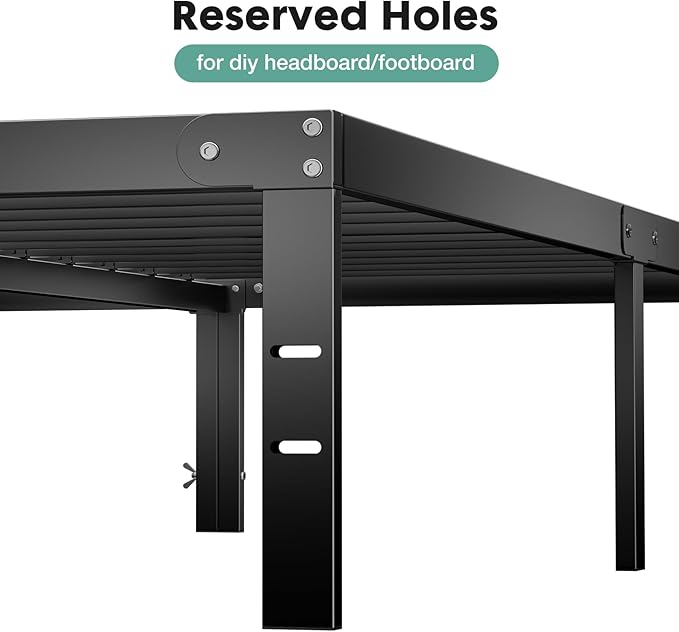 Sweetcrispy Bed Frame King - Heavy Duty No Box Spring Needed Metal Platform Bedroom Frames with Storage Space, 14 Inches High, Sturdy Steel Slat Support, Black