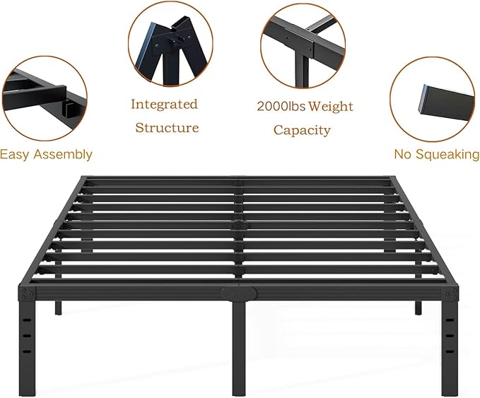 Queen-Size Metal Bed-Frame No Box-Spring Needed,12-Inch Noise Free Black Platform-Bed Base, Easy Assembly,Heavy Duty Steel Slat Support Non Slip Mattress Foundation