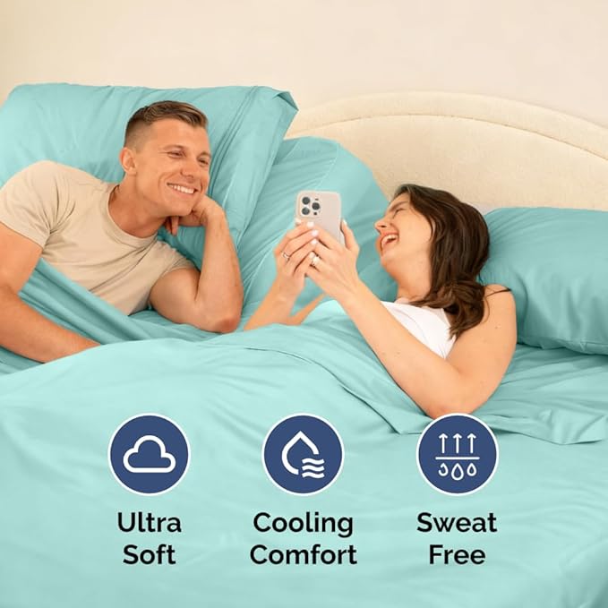 Flex Top Split Head King 4 Piece Sheet Set - Soft, Breathable & Cooling Bed Sheets Set - Hotel Luxury Bedding for Women & Men with Deep Pockets - Wrinkle Free & Fade Resistant - Oeko-Tex - Spa Blue