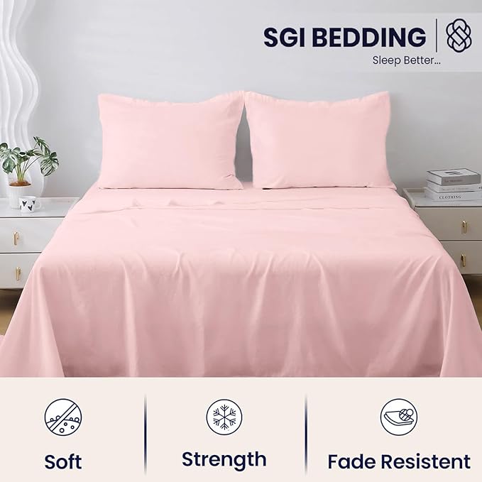 SGI bedding 100% Egyptian Cotton Sheets King Size – 600 Thread Count Sheets Set, Soft, Cooling, 15" Deep Pocket, Luxury Hotel Bedding, Breathable, Durable - Blush