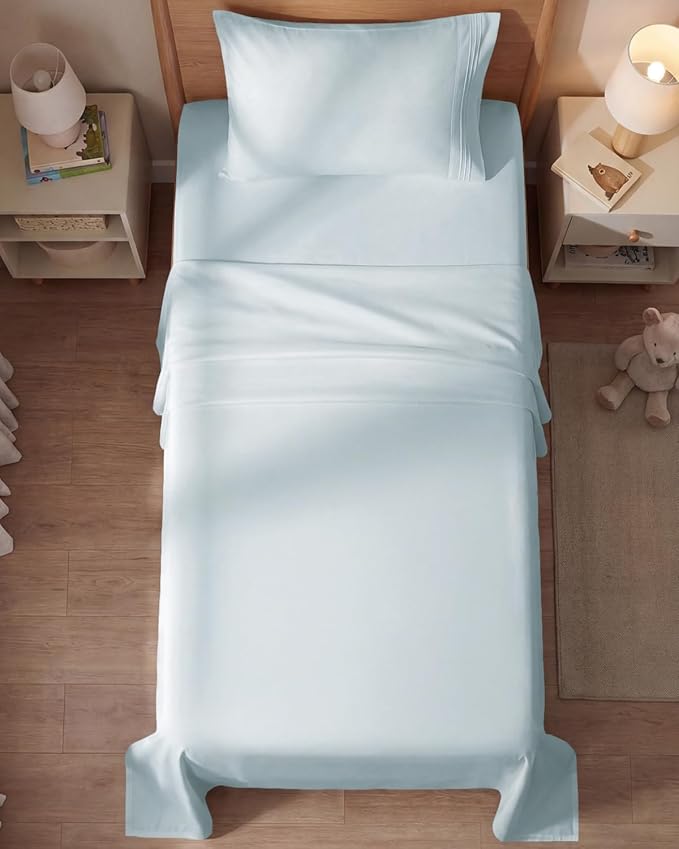 Twin Size 3 Piece Sheet Set - Comfy Breathable & Cooling Sheets - Hotel Luxury Bed Sheets for Women & Men - Deep Pockets, Easy-Fit, Extra Soft & Wrinkle Free Sheets - Ice Blue Oeko-Tex Bed Sheet Set