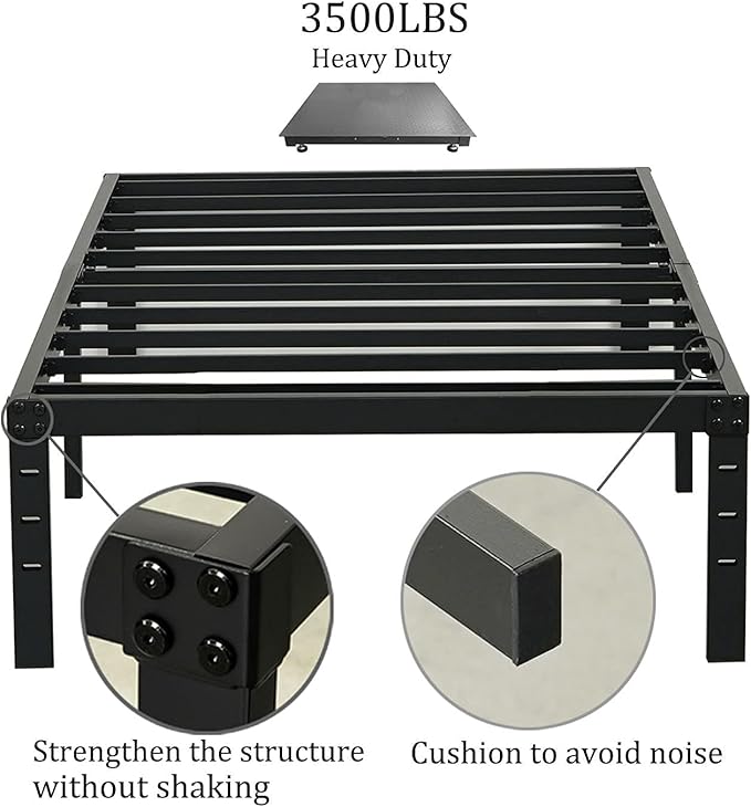 Wulanos Twin Size Bed Frame 18 inches Tall, 3500lbs Heavy Duty Metal Platform with Steel Slats Support, No Box Spring Needed, Sturdy and Noise-Free, Black