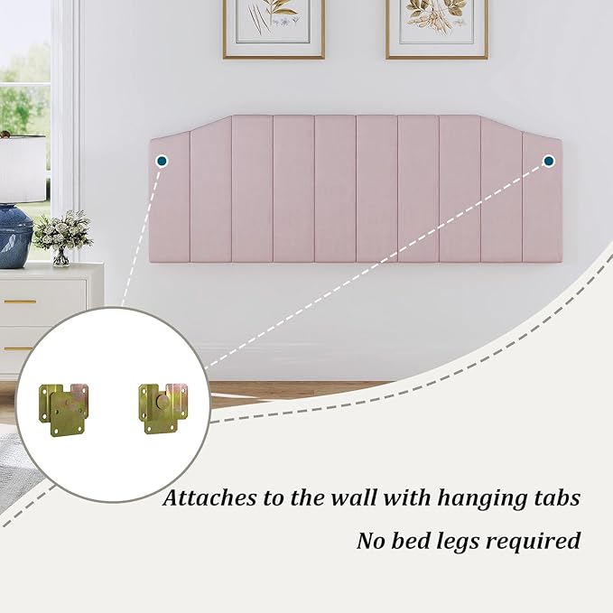 Furpopup King Size Headboard Only, Velvet Upholstered Headboard King/California King Size Wall Mount and Bed Frame Mount, Featuring High-Density Sponge Padding Easy Assembly Comfort Style-Pink