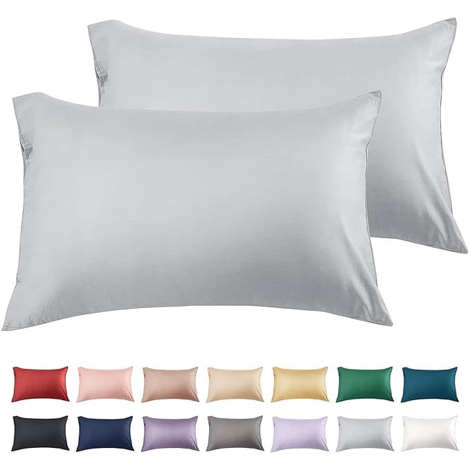 Warmstar Cotton Pillow Cases Standard Size Set of 2, 600 Thread Count Pillowcases 20x26 Inches, Soft Long Staple Cotton Pillowcases Breathable with Envelope Closure,Grey