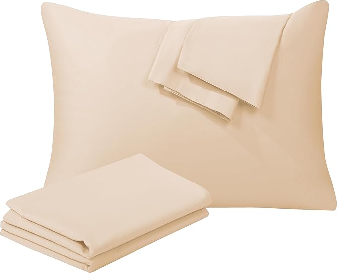 100% Egyptian Cotton Pillow Protectors Set of 2, 400 Thread Count Sateen Weave Pillowcase, Easy Care Zippered Style Pillow Covers (Beige, Queen)
