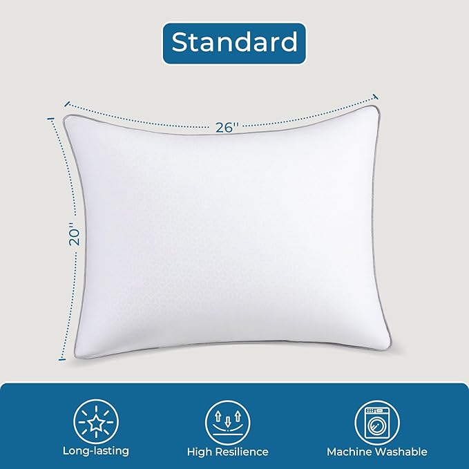 Sasttie Firm Standard Pillows Set of 6, Full Size Bed Pillows for Side, Back, and Stomach Sleepers - Oeko-Tex Certified Supportive Down Alternative Plump Filling - Hotel Quality and Machine Washable